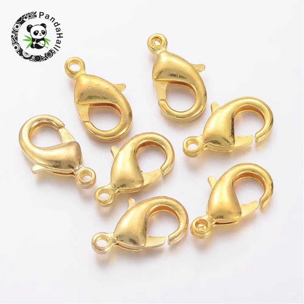 Brass Lobster Claw Clasps, Nickel Free, Golden, about 15mm long, 8mm