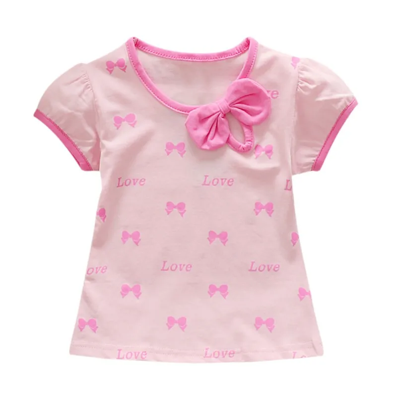 Летние футболки для маленьких девочек с короткими рукавами и принтом в виде банта, Новые повседневные хлопковые топы для девочек - Цвет: P