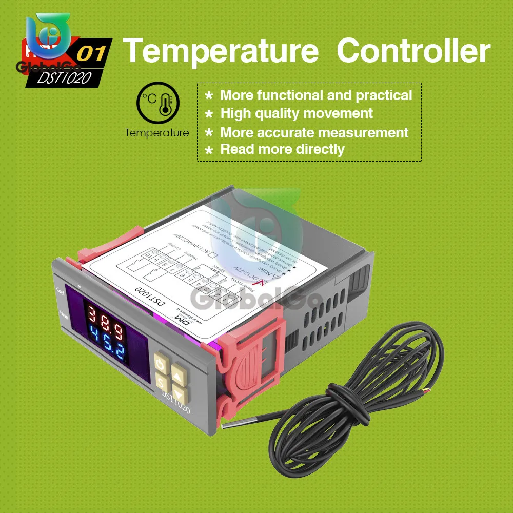 DST1020 двойной дисплей термостата с DS18B20 Температура Сенсор зонд Водонепроницаемый линии термометр Температура контроллер