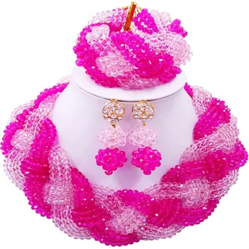 

Party and Daily Pink Fuchsia Pink Crystal African Style Beads Necklace Jewelry Sets for Ladies 12C-BZ-10