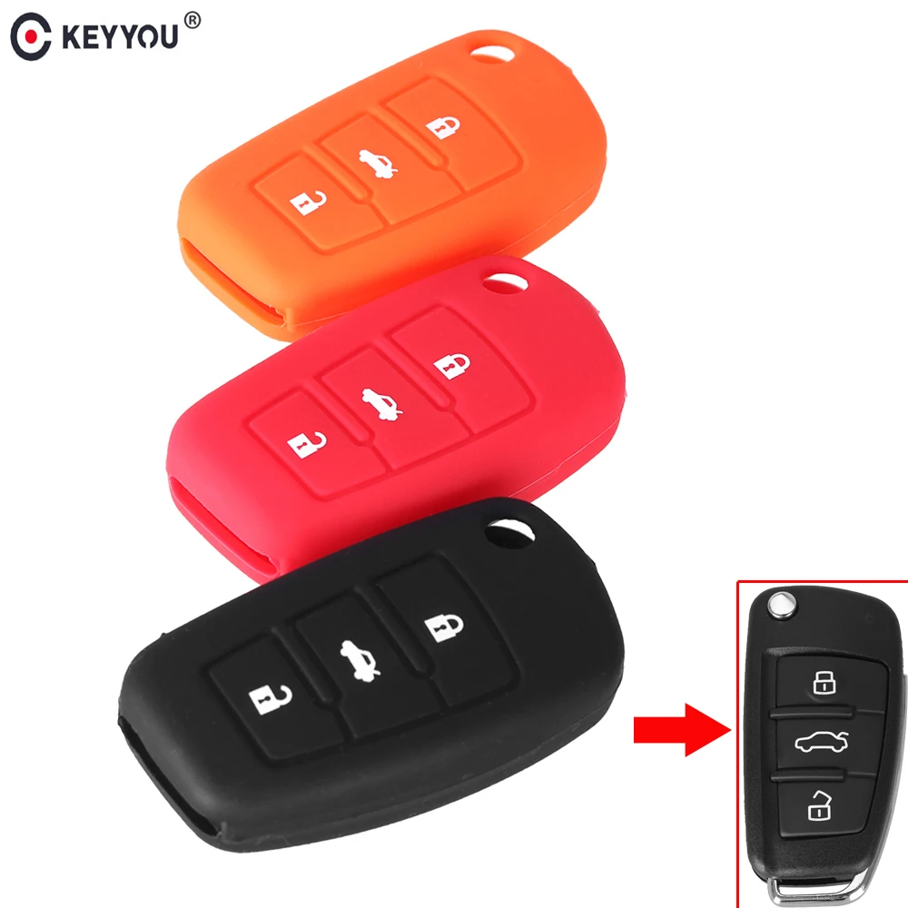 

KEYYOU 3 Button Silicon Key Folding Cover Fob Shell Holder For Audi A3 A4 A6 A8 TT Protector Case Bag