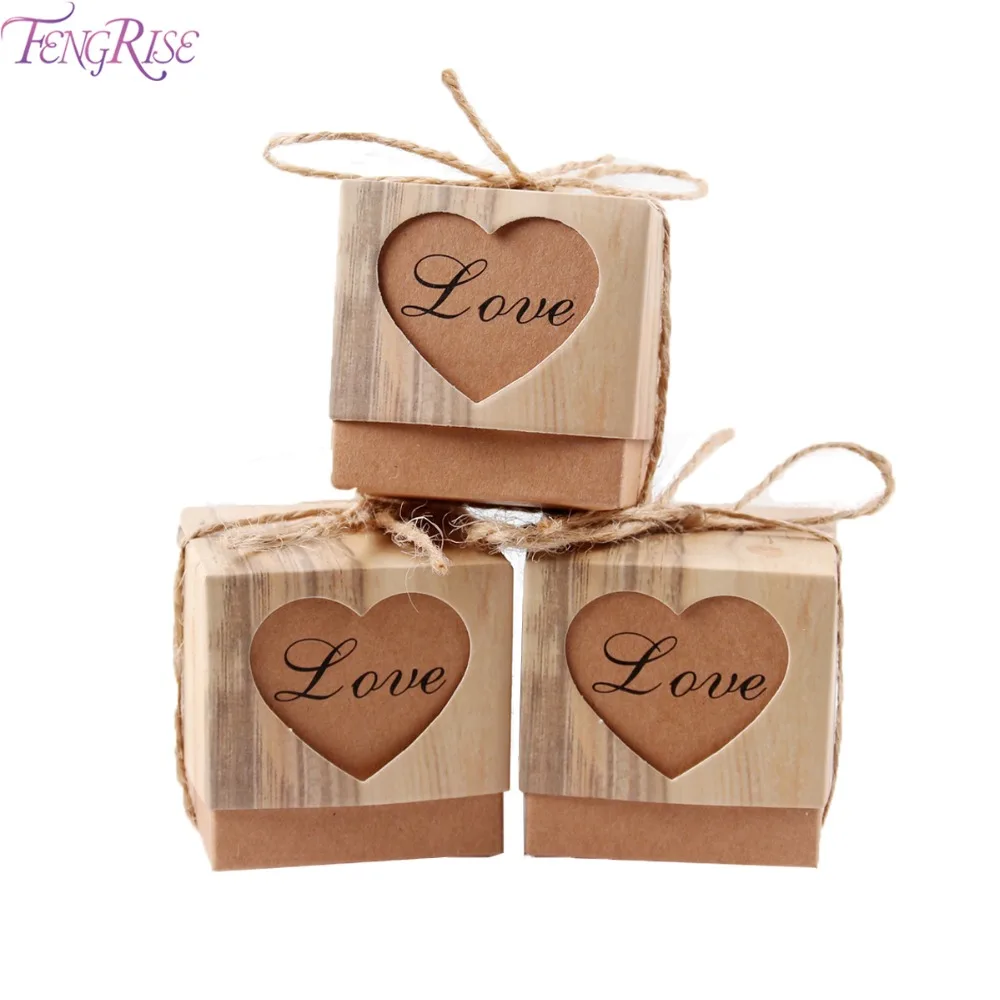

FENGRISE Wedding Favors and Gifts for Guests Kraft Paper Candy Box With Rustic Burlap Twine Vintage Wedding Decoration