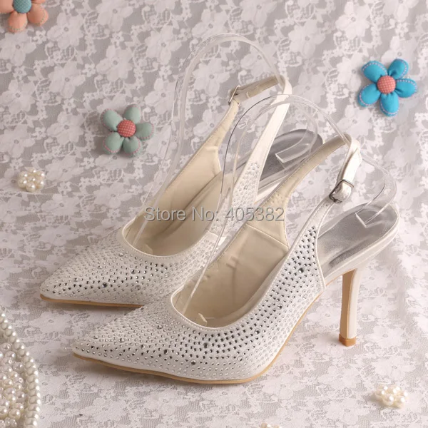 

Wedopus MW906 Italian High Heel Shoes Crystal for Wedding Pointed Toe Slingback Style Dropshipping