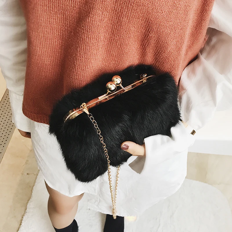

European style Fashion New Women Handbags 2017 Winter Quality Imitation Fur Women bag Mini Plush Chain Shoulder bag Phone bag