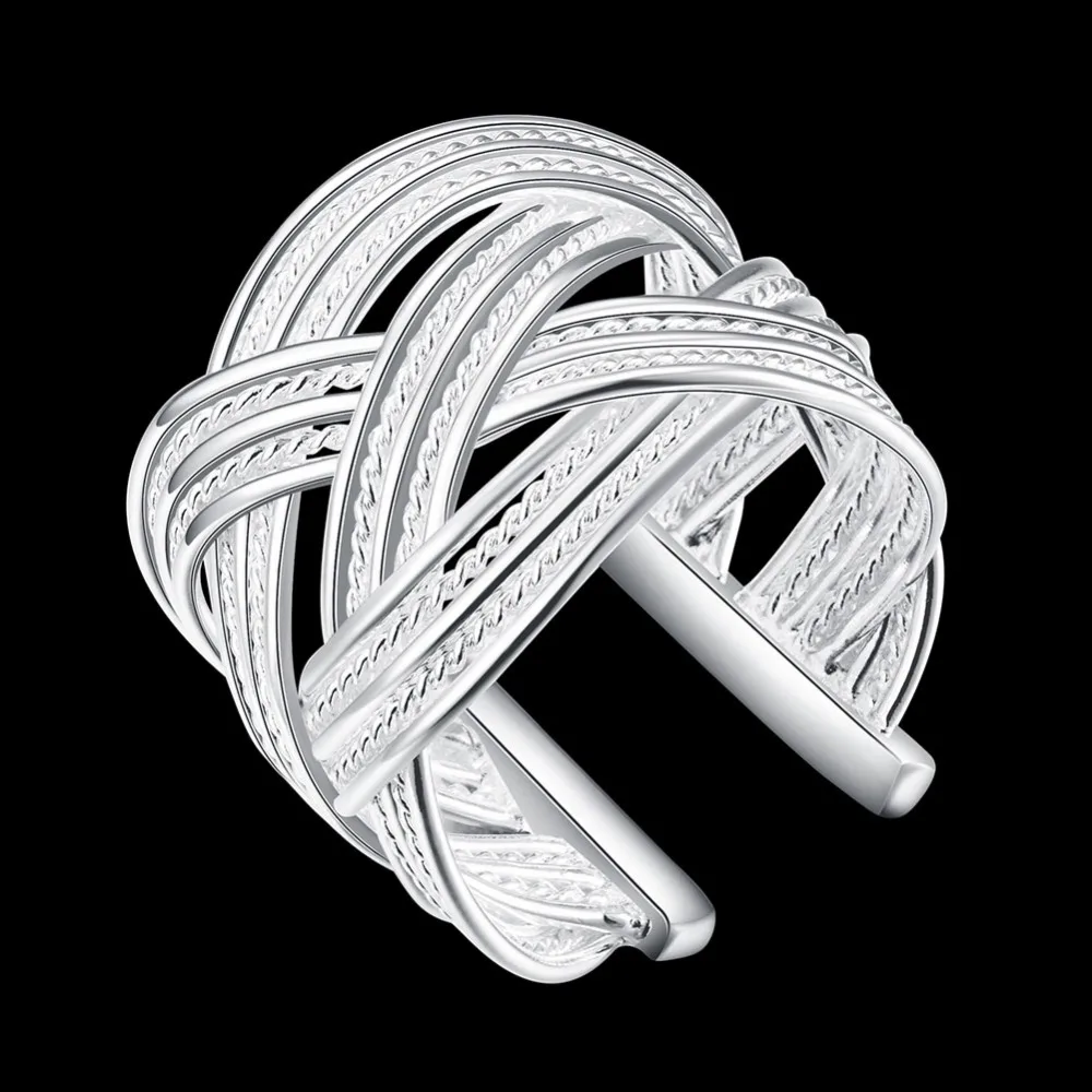 Ювелирные изделия лидер продаж дизайн 925 Серебряное кольцо на палец для г-жа отверстия Большой кольцо сетчатого плетения R024 серебро