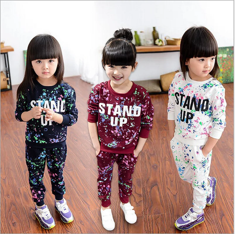 

2018 Spring and Autumn New Color Paint Alphabet Long Sleeve Dress+Pants Leisure Sports Suit