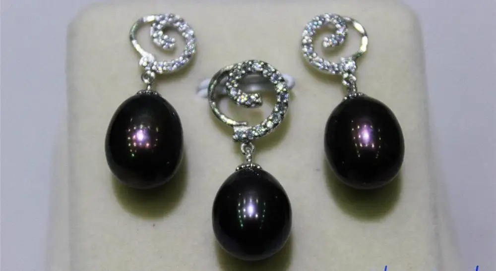 

Black fresh water pearl Earring 10mm set Alloy "Handmade