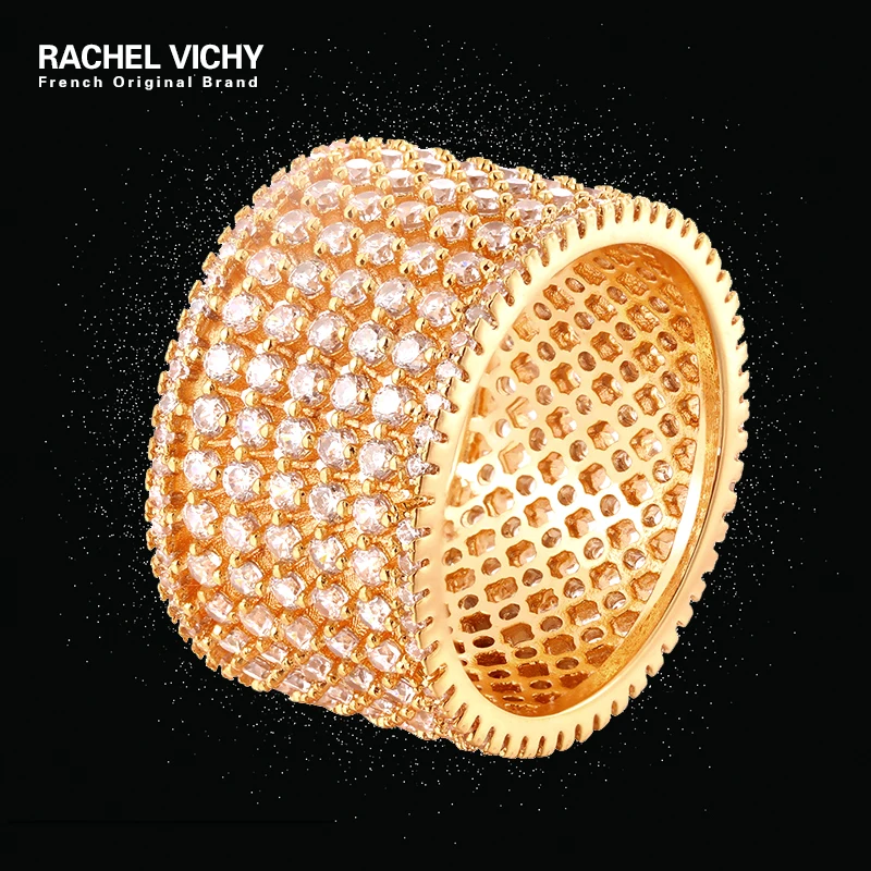 

RACHEL VICHY Brand Jewelry Women Luxury Wide Rings Wholesale Gold Color Rhinestone Zircon Stainless Steel Wedding WL-R114