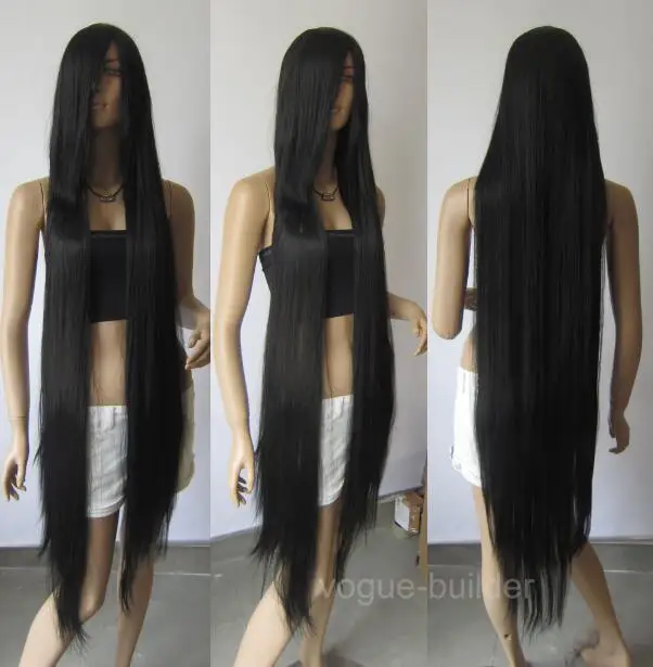 Парик 150 см 60 ''длинные черные термостойкие волокна прямые Косплей парик