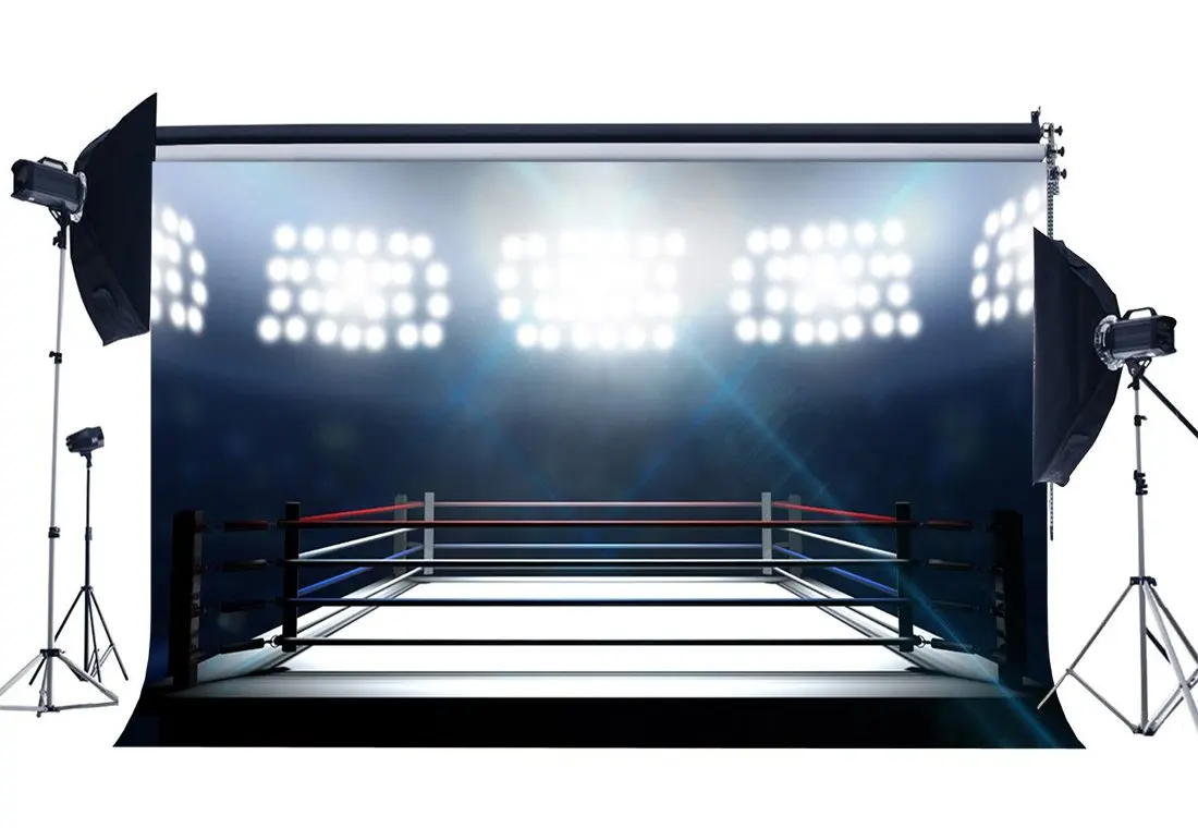

Boxing Ring Backdrop Indoor Gymnasium Backdrops Bokeh Stage Lights Pugilism Challenge Sports Match Background