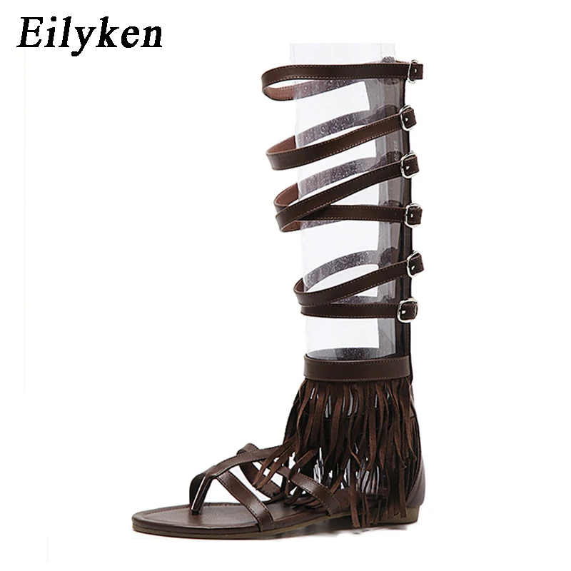 Eilyken Plus Size 35 40 Women Gladiator Roman Sandals PU Leather Lace