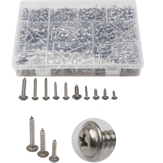 900PCS Self tapping Round Head Phillips Assorted Screws Set Stainless