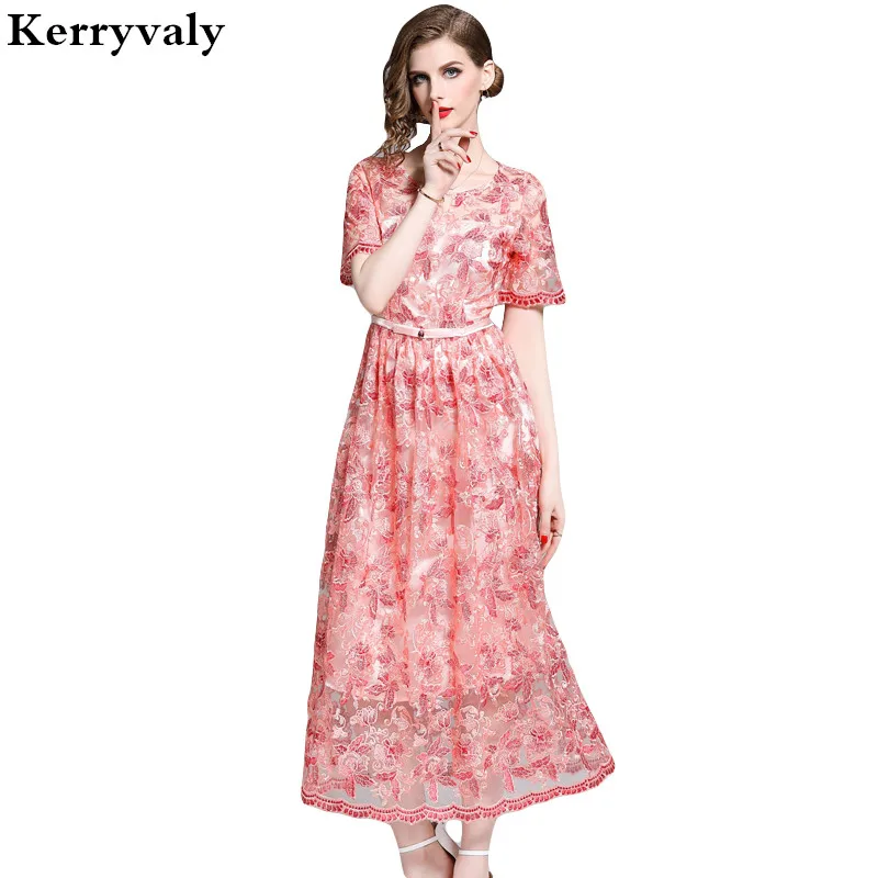 

New Summer Women Luxury Embroidery Party Dress Vestidos Invierno 2019 Midi Retro Sunflower Dress Bayan ElbiseK8522