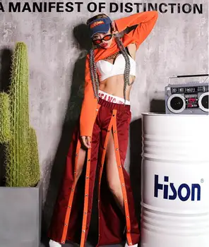 

New style 2018 nightclub singer DJ dress full set orange gogo suit with bra /shorts Cosplay Costume