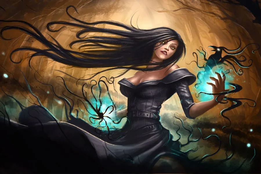Черная магия волосы. ЭВА Эвергрин полу Волшебная ведьма. Ведьма фэнтези. Девушка магия. Красивые арты.