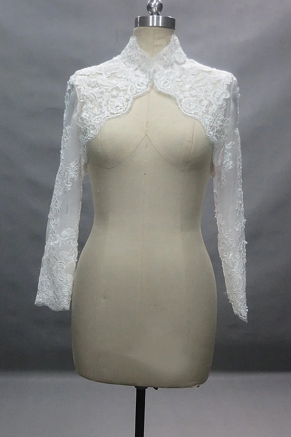 Реальные фотографии высокая шея кружева Болеро женщины на заказ аппликации кружева свадебные Jackets cape mariage