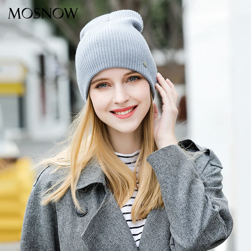 Шапка женская хлопковая однотонная брендовая Новая мода зима высокое качество вязаные теплые женские шапки шапка черепки капот# MZ832D