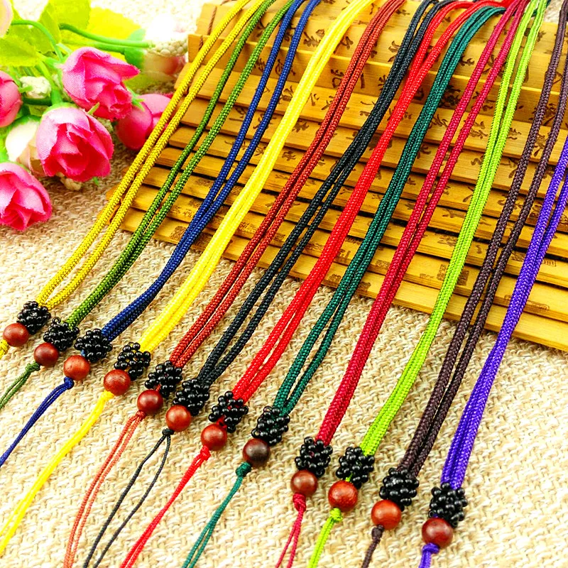 

3pc Hand Knited Necklace silk thread knot cord For Pendant-wood bead and glass baad