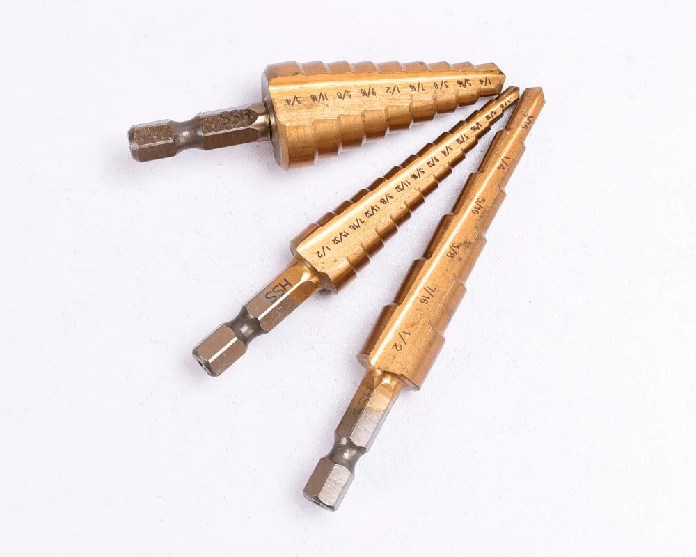 Titanium HSS Step Drill Bits for Wood 3 12mm 4 12mm 4 20mm Metal