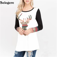 10 шт./партия, осенняя футболка, женские пуловеры с героями мультфильмов, принт с рождественским оленем, топ, женская одежда с длинными рукавами, несколько стилей