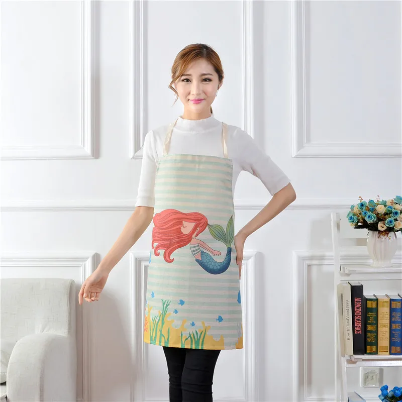 1pcs Cotton Linen Owl Flower Pattern Apron Woman Adult Bibs Home Cooking Baking Coffee Shop Cleaning Apron Kitchen Accessory - Цвет: T