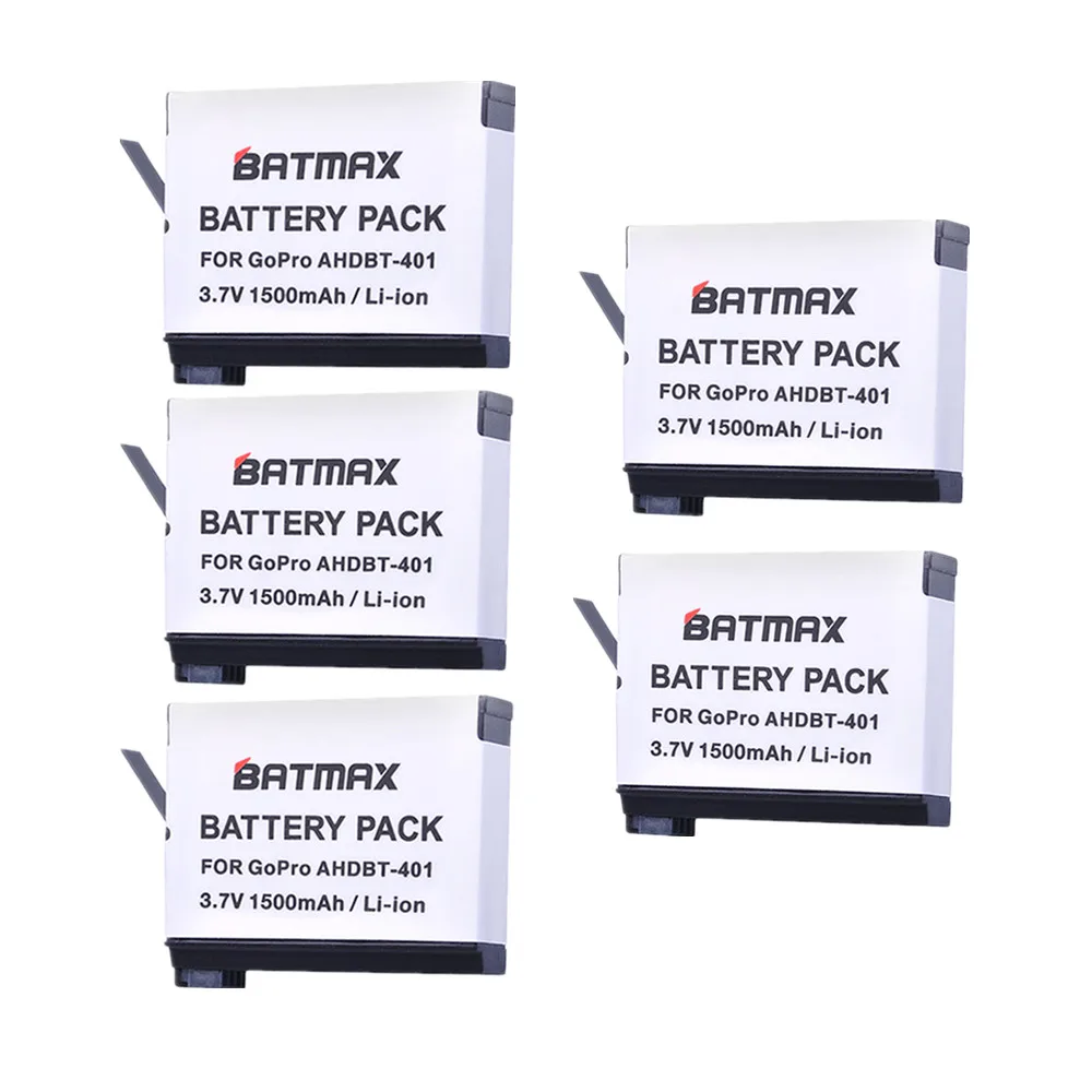 

Batmax 5pack Battey AHDBT-401 AHDBT 401 Gopro Hero 4 Batteries for Gopro Hero4 HD Camera P0019279