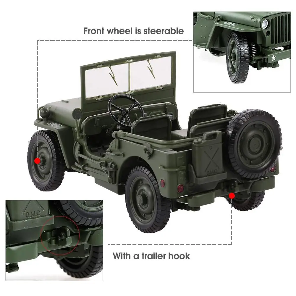 Модель джипа 1/18 коэффициент Второй мировой войны Уиллис Тактический джип коллекция или украшение модель Детский подарок игрушки Взаимодействие игрушки