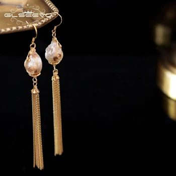 

XlentAg Natural Fresh Water Pearl Long Tassel Drop Earrings For Women Dangle Earrings Wedding Gift Handmade Fine Jewelry GE0655