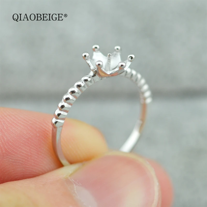 

QIAOBEIGE 925 Silver findings Crown Rings Pearl blank Part Top Quality DIY Material Jewelry Accessory vintage diy gift for women