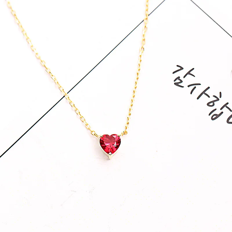 red heart cz necklace women 100% 925 Sterling silver nacklace Jewellery Clavicle chain pendant charms gift
