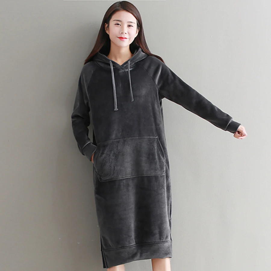Long Sleeve Pocket Hooded Sweatshirt Dress Warm Sweatshirts Cropped