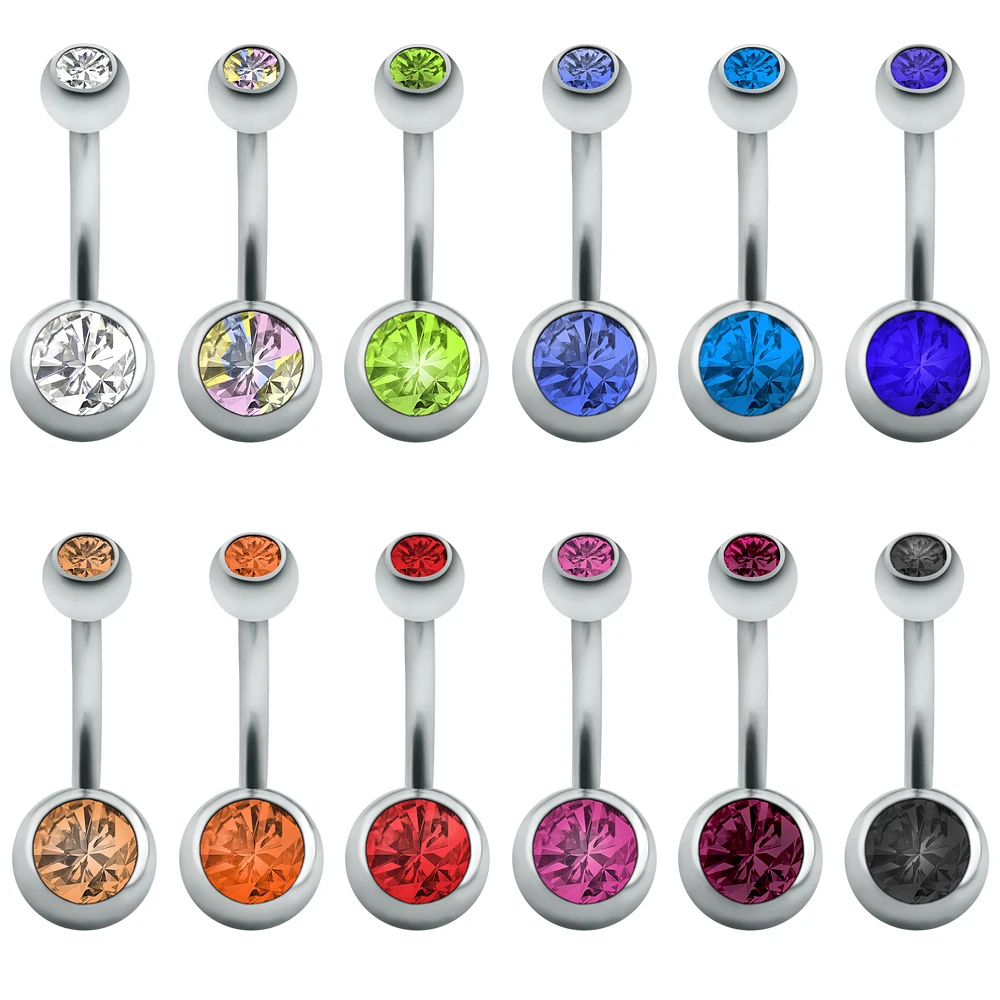 Belly Button Rings Stainless Steel Belly Piercing Barbell 12 Colors