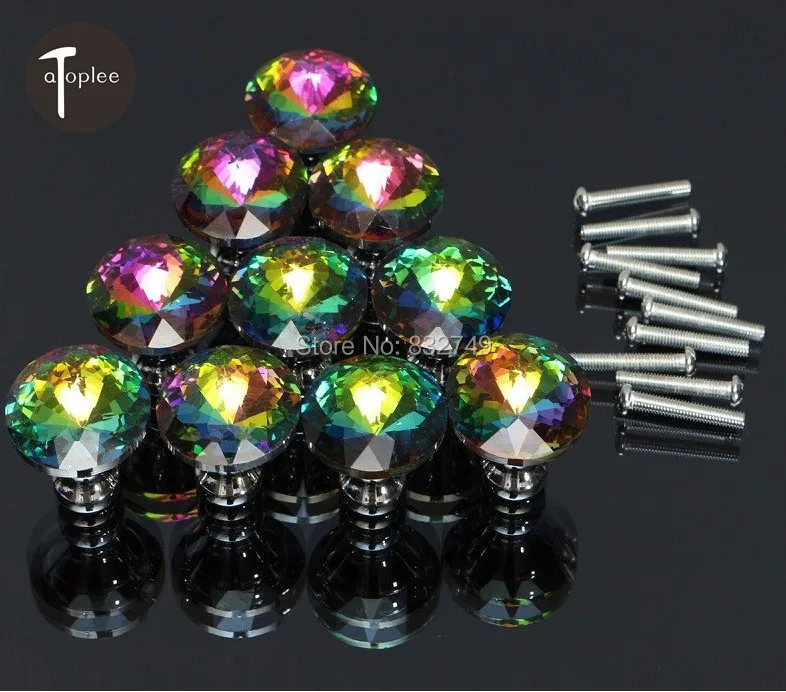 10 Pcs Colorful Crystal Drawer Knobs Cabinet Pull Handle Glass