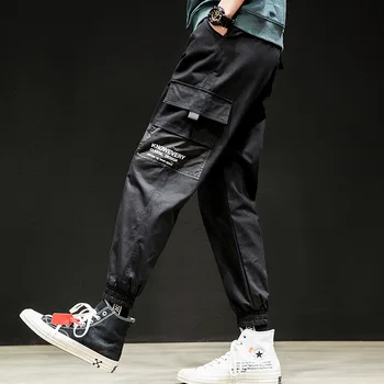 

Spring Autumn 2019 Korean Fashion Cargo Pants Men Rock Dance Skateboard Hip Hop Pants Men Multiple Pockets Harem Pants Men