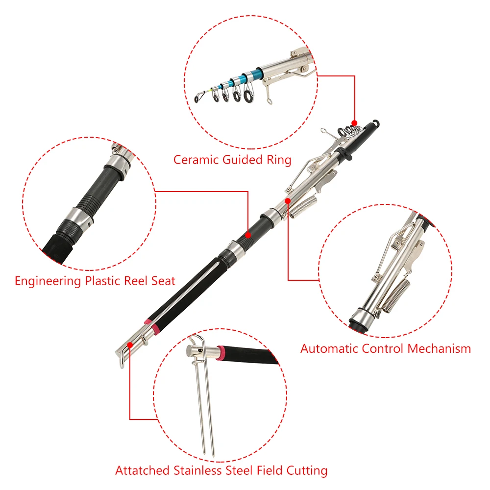 1.8m 2.1m 2.4m 2.7m Automatic Fishing Rod (Without Reel) Sea River Lake Stainless Steel Automatic Fishing Rod Fish Pole