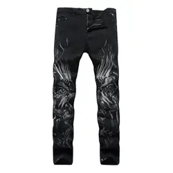 Новая мода 3D джинсы с принтом Для мужчин прямые байкерские джинсы Мода для европейских и американских брюки мужские джинсовые брюки плюс