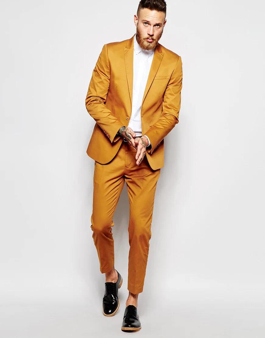 Latest Coat Pant Designs Yellow Men Suits Slim Fit Custom Prom Party Tuxedo Dress Suit 2 Pieces Blazer Jacket+Pants Masculino Z