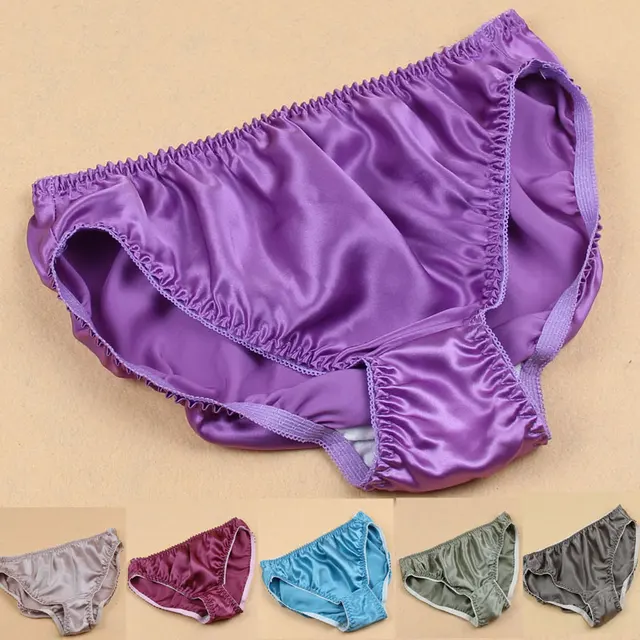 Women Silk Satin Panties Female Floral Embroidery Underwear 3psc Pack