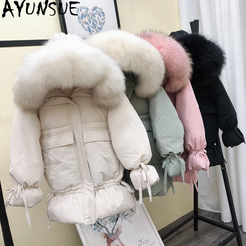 

AYUNSUE Winter Duck Down Jacket Woman Hooded Fox Fur Collar Warm Coat Korean Womens Jackets Plus Size Invierno Mujer 2019 KJ2554