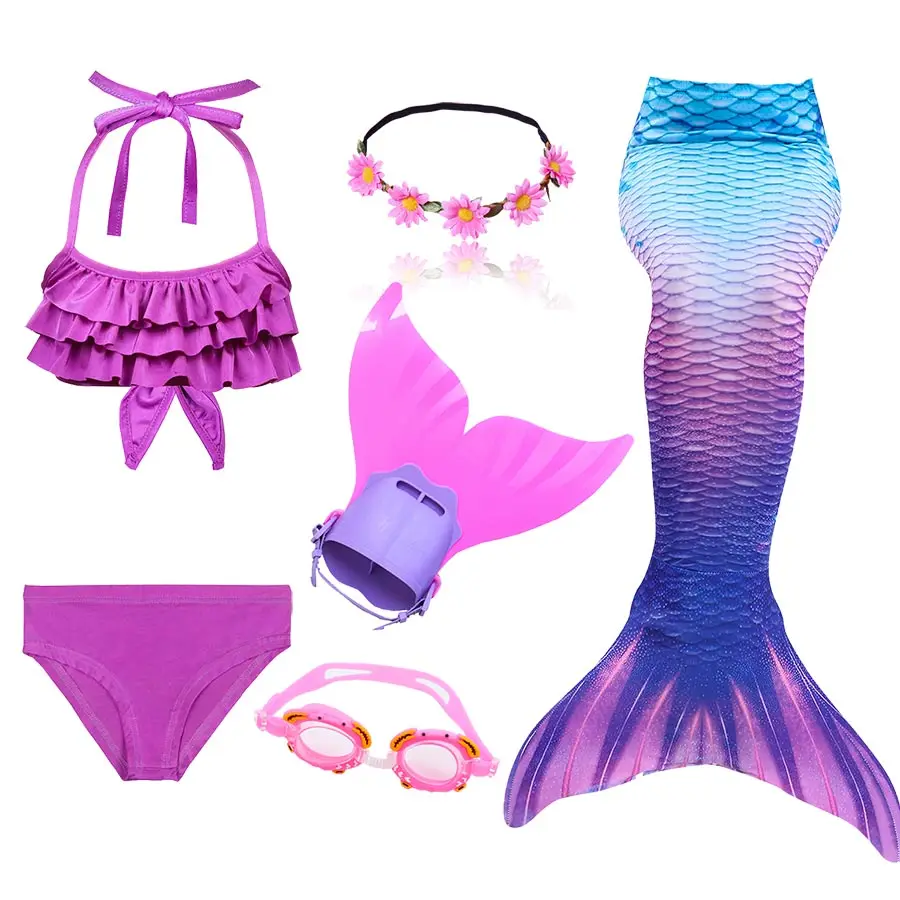 

Girls Kids Children Mermaid Tails For Swimming With Monofin Flippers Costume Swimmable Bikini Bathing Swimsuit Little Mermaid