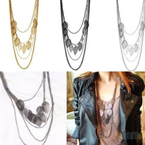 

2016 New Womens Bohemia Style Leaf Pendant Multi-layer Necklace Long Sweater Chain Pendant