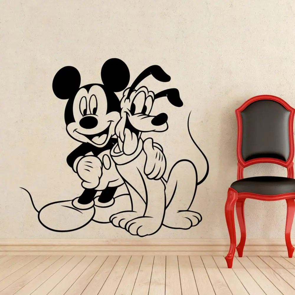 Mickey Mouse and Pluto Wall decal Cartoons Vinyl Decals Home Interior Kids Girl Boy Room Nursery Art Decoration Mural G460