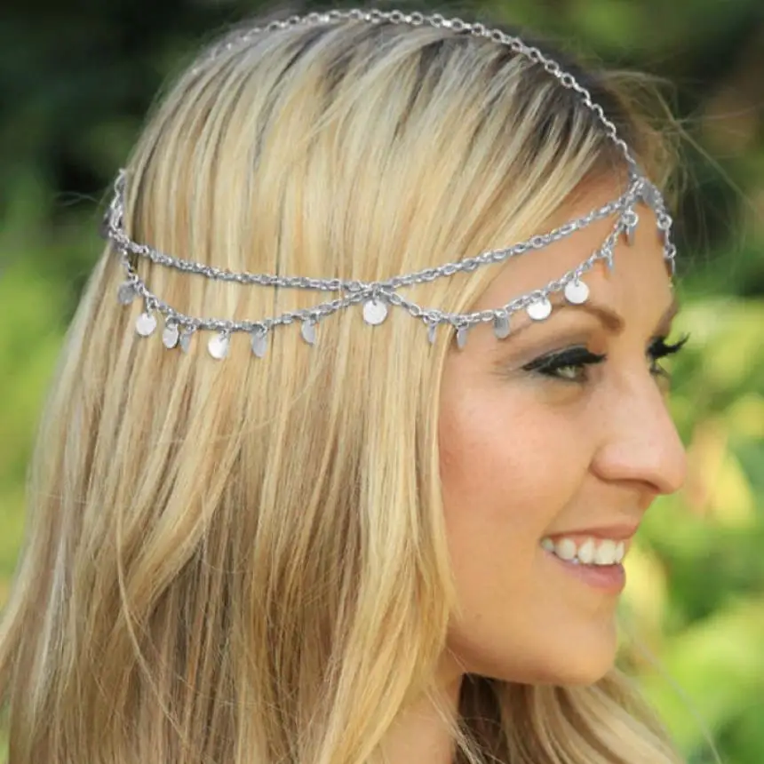 

SUSENSTONE Fashion Chain Jewelry Chain Headband Head shiny Piece Hair Band Tassels