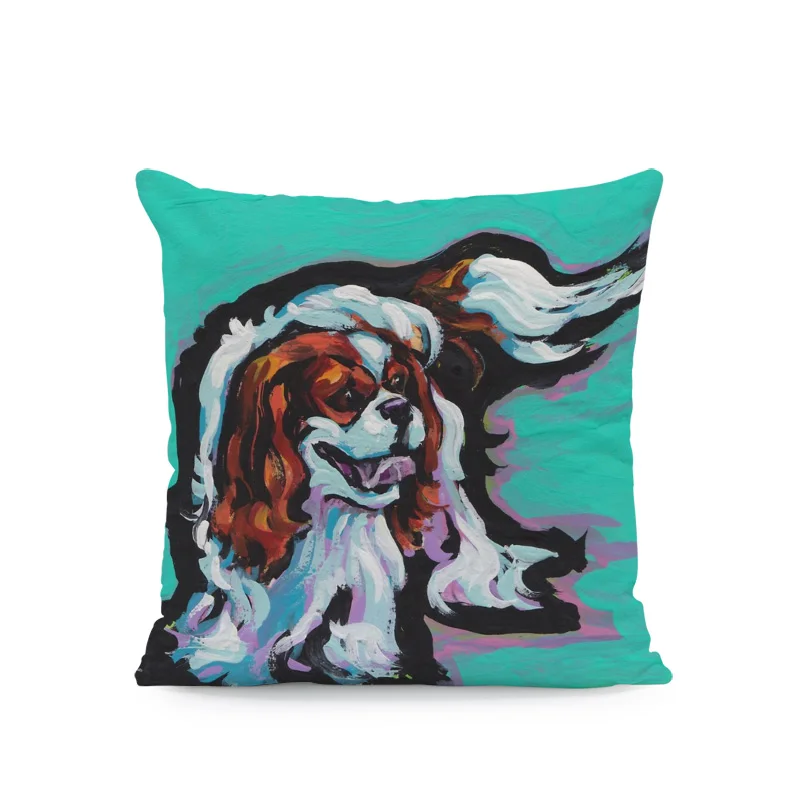 Oil Painting Dog Pillow Cushions Bull Terrier Chihuahua Dachshund Peach Skin Cover Pillows Decoration Home Sofa Seat Pillowcases