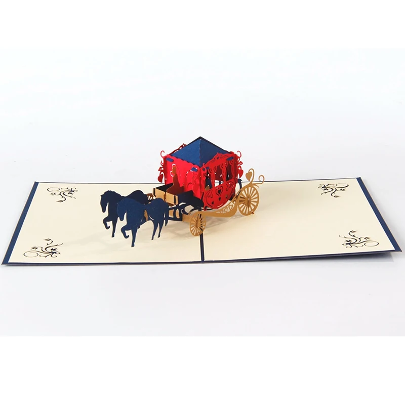  1pcs 3D Laser Cut Paper Wedding Invitations Love Carriage Cutting Greeting Pop Up Kirigami Card Cus - 32846948422