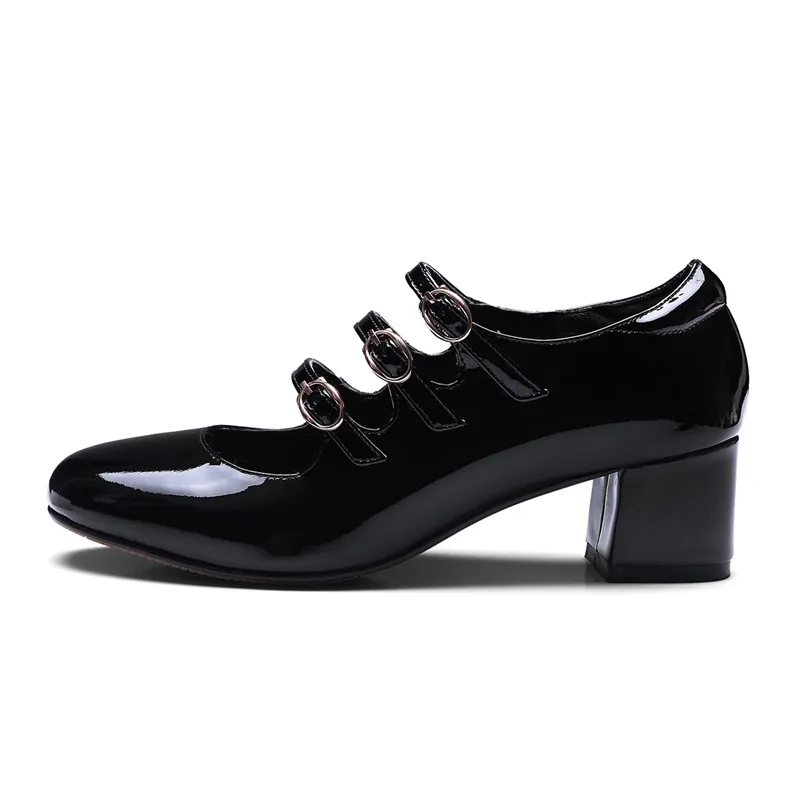 YMECHIC Ретро черный блочный каблук обувь женские лакированная телячья кожа Мэри Джейн женские офисные модельные туфли летние туфли-лодочки на высоком каблуке