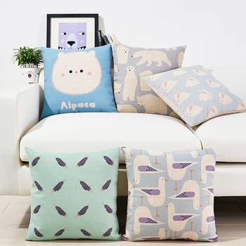 

Cute bird and Rabbit Linen cotton pillow Alpaca Home Decor cushion Bear sofa cushions decorative Throw Pillow Love Bird