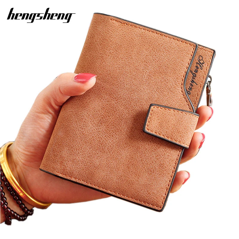 

New Ladies' Wallets Letter Snap Fastener Zipper Short Clutch Vintage Matte Women Wallet Small Female Short Purse