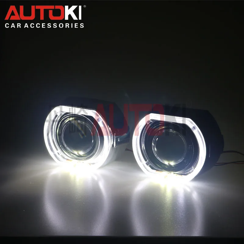 

Autoki 2.5/3.0 inch X5 Square LED Angel Eyes Integrated Bezel Shrouds Masks White For 2.5/3.0 inch Hella Q5 WST Projector Lens