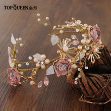 TOPQUEEN HP187 Свадебный Диадема из цветов невесты украшения для волос ручной работы жемчугом свадебные аксессуары для волос; свадебные тиары свадебный головной убор